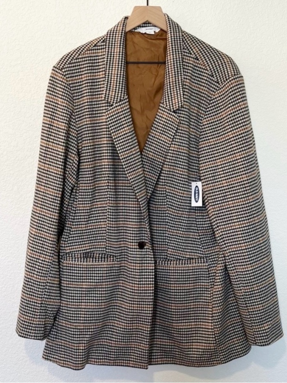 NWT Old Navy Oversized Houndstooth Plaid Single Button Blazer Jacket XXL Tall - Picture 4 of 13